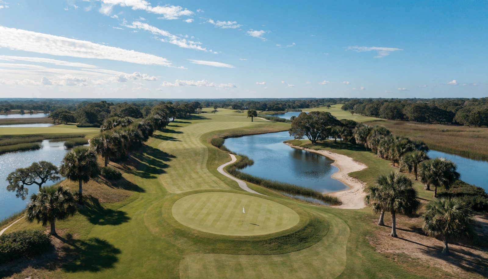 Aerial view of the whole course on a bright clear day